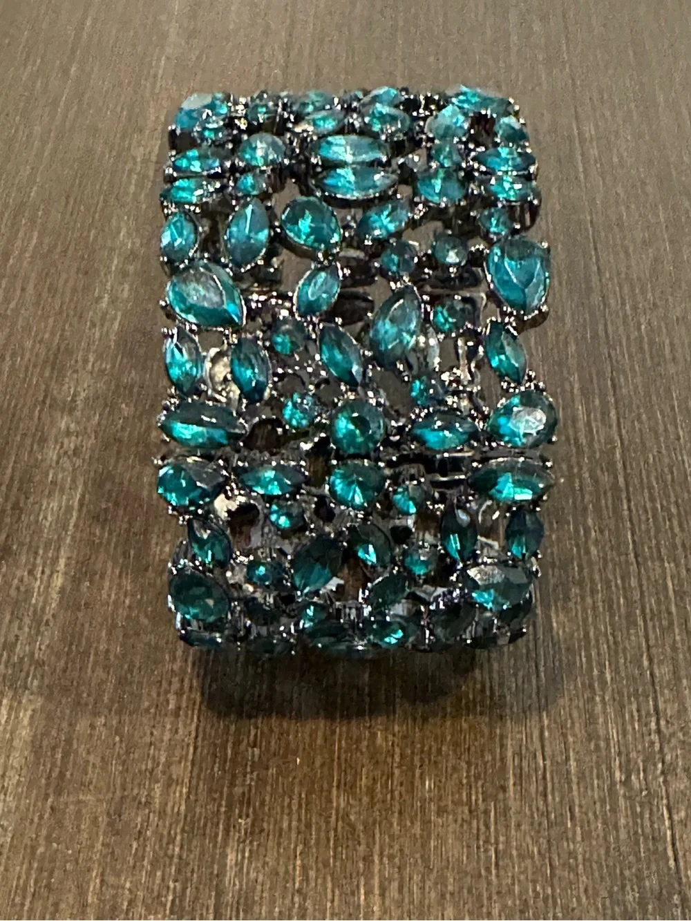 Chunky Emerald Teal Crystal Multi-Hinged Statement Bracelet